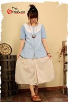 2013 Japan Mori girl floral pierced demin blouse