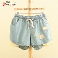 Mori Girls Unique Cutout Flower Edging Distressed Ladies Short Pants