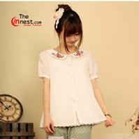 2013 Japan Mori girl colorful embroidery blouse
