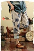 Mori Girls Uique Cute Sea Snail Print Ladies Cotton Cropped Pants