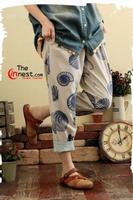 Mori Girls Uique Cute Sea Snail Print Ladies Cotton Cropped Pants