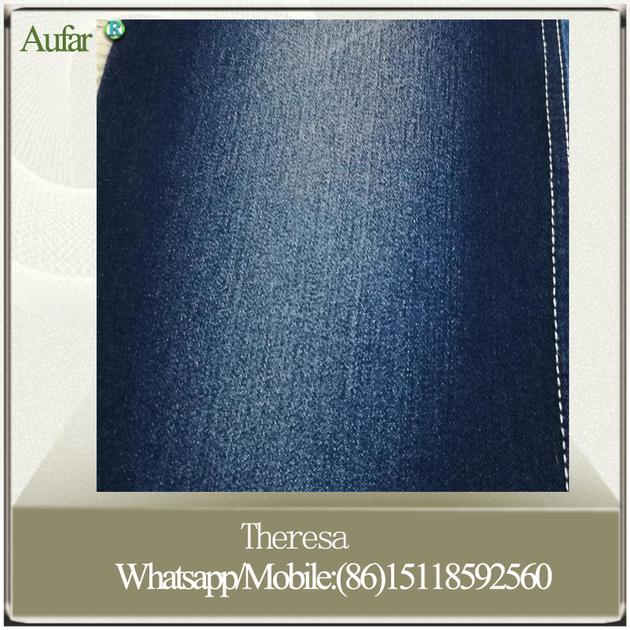 B250 Wholesale blue satin stretch denim jeans fabric