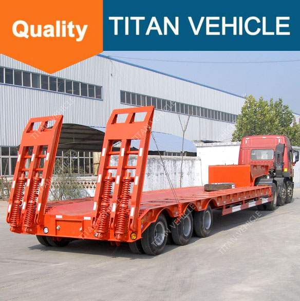 Heavy duty 3 axle low bed trailer lowbed semi trailer , 60 ton to 100 tons low loader truck trailer 