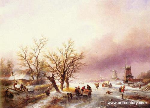 Snow scene oil painting