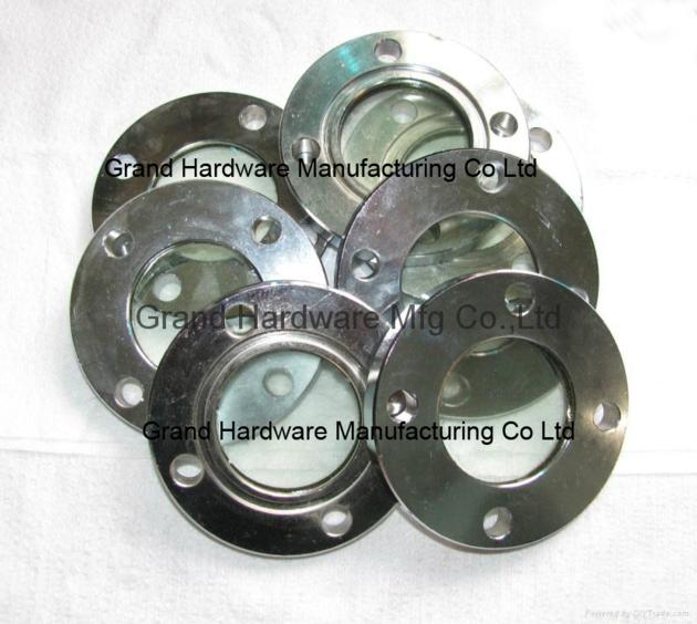 Flange sight glass for oil level regulator