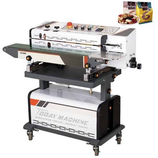 Continuous air suction and gas flushing band sealer vacuum inflating bag sealing machine with code p
