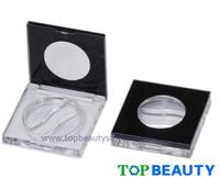 Square 3 well powder compact case with clear window on cover