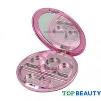 Round 3 well eye shadow compact case with applicator well and mirror
