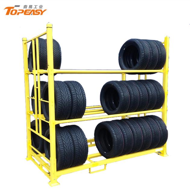 heavy duty foldable mobile truck tire storage rack for the tires