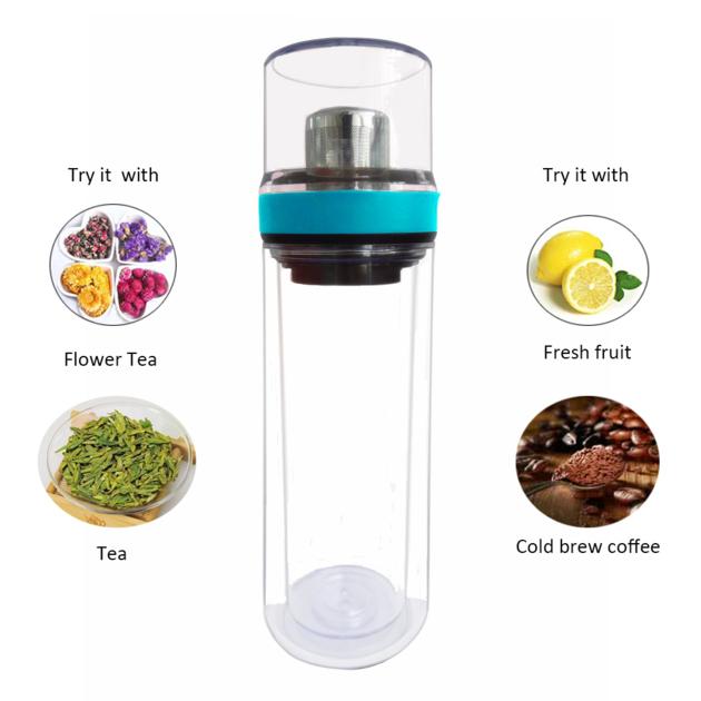 BPA free double wall plastic bottle with tea strainer 