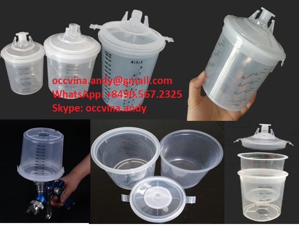 Spray Mixing Cup with Plastic Outer Cup, Liner Cup, Lid for Spray Gun
