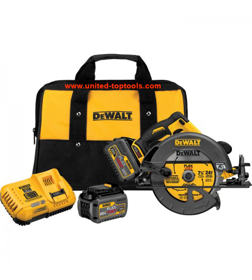 DEWALT FLEXVOLT 60 Volt MAX Brushless 7 1/4in. Circular Saw with Brake - Two FLEXVOLT Batteries, Mod