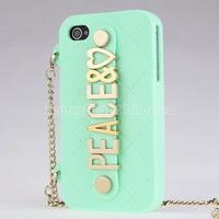PEACE Handbag With Chain Hold Silicone Case For iPhone 4 4s