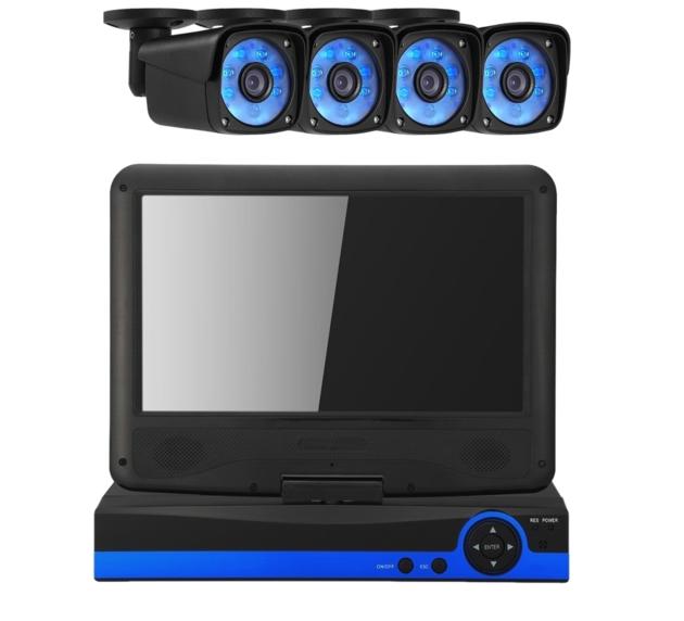 10.1 inch LCD Monitor 4 Cameras POE IP Surveillance System