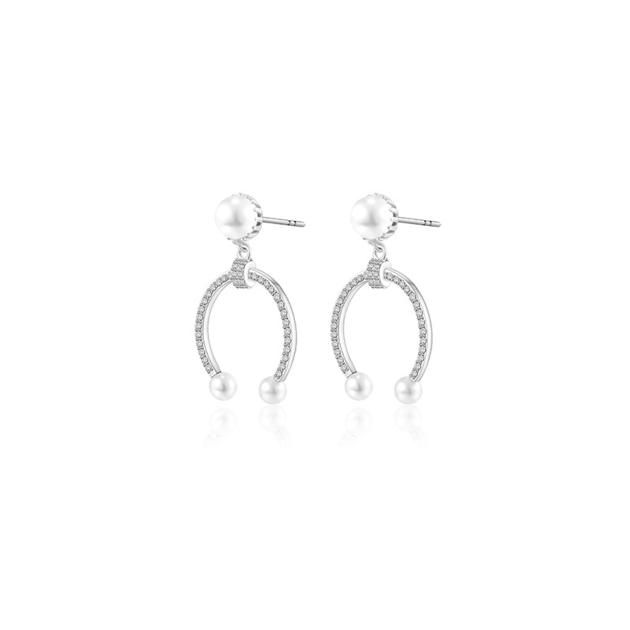 S925 Sterling Silver Zircon Pearl Earrings