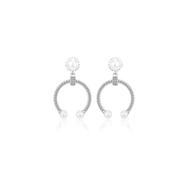 S925 Sterling Silver Zircon Pearl Earrings