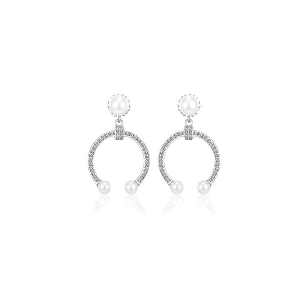 S925 Sterling Silver Zircon Pearl Earrings