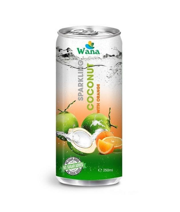 Wana Wholesale Coconut water with Orange Flavor in 250ml Alu Can