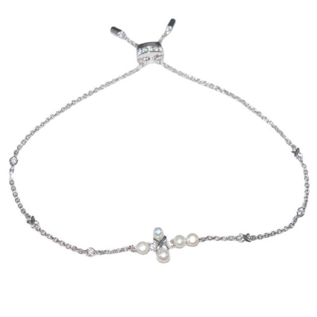 S925 sterling silver bracelet female diamond freshwater pearl cross bracelet