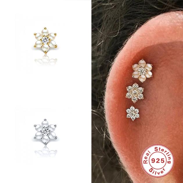 S925 Sterling Silver Flower Pearl Earrings