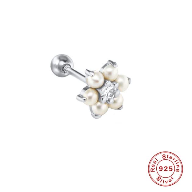 S925 Sterling Silver Flower Pearl Earrings