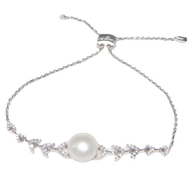 S925 sterling silver diamond freshwater pearl wheat bracelet