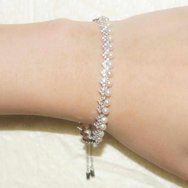 S925 Sterling Silver Diamond Pearl Water