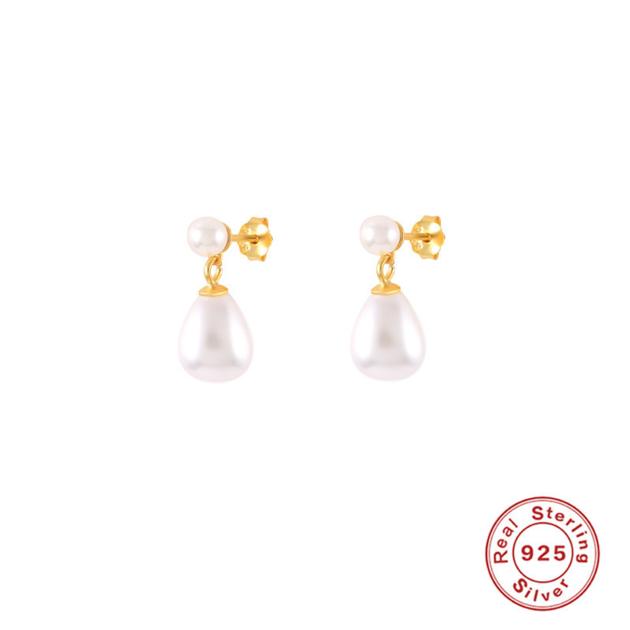 S925 sterling silver simple and versatile pearl earrings