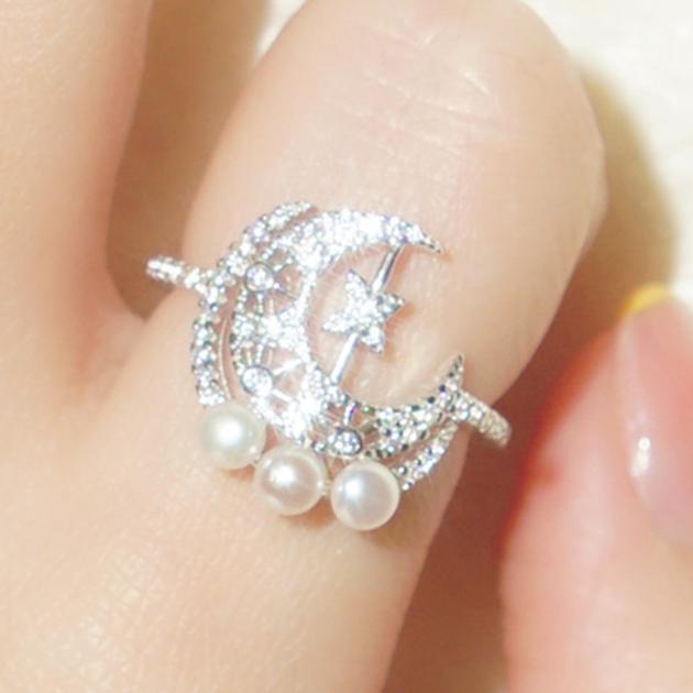 S925 Sterling Silver Ring Diamond Pearl