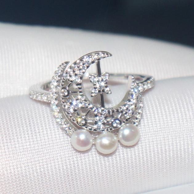S925 Sterling Silver Ring Diamond Pearl