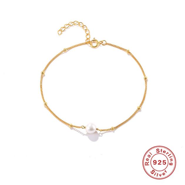 S925 Sterling Silver Light Luxury Gold-plated Pearl Bracelet