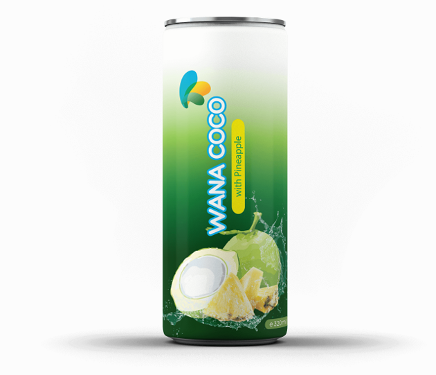 Private Label Coconut Water Factory in Can 320ml With Pineapple Flavor