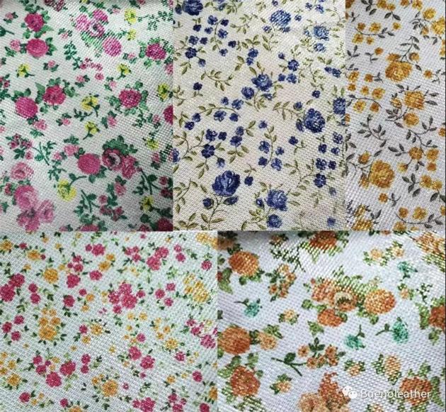 Printed Floral Glitter Synthetic Leather with flowers pattern
