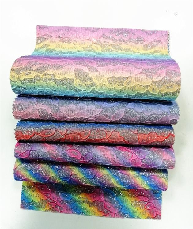 BH5170 Colorful Rainbow Emboss Glitter Fabric