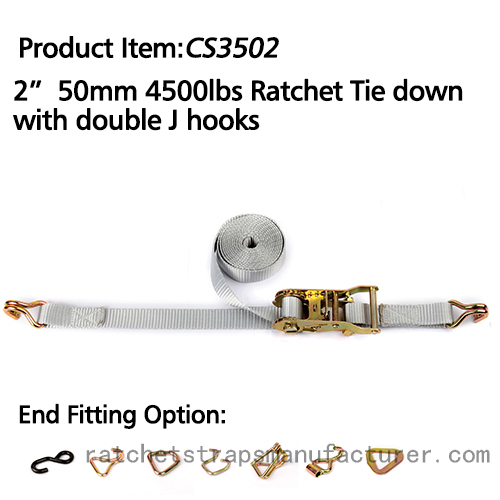 CS3502 2* 50mm 4500lbs ratchet tie down with double J hooks