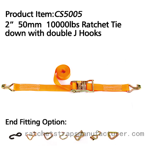 CS5005 2* 50mm 10000lbs Ratchet Tie down with double J Hooks