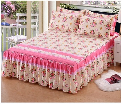 3pcs Floral Fitted Sheet Cover Graceful Bedspread Lace Fitted Sheet Bedroom Bed Cover Skirt