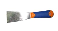 SCRAPER W/RUBBER-PLASTIC HANDLE, YELLOW & BLUE COLOR, PRESS POLISHED