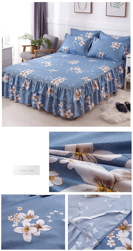 3pcs Floral Fitted Sheet Cover pastoral bed skirt Solid bed cover sheets bed cotton quilted lace bed