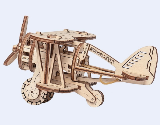 Biplane 3D wooden model