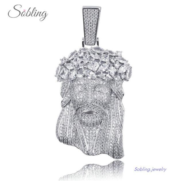 Sobling Newest design Big Jesus Pendant Necklace With Iced Out bling luxury clear 3A CZ fully paved 