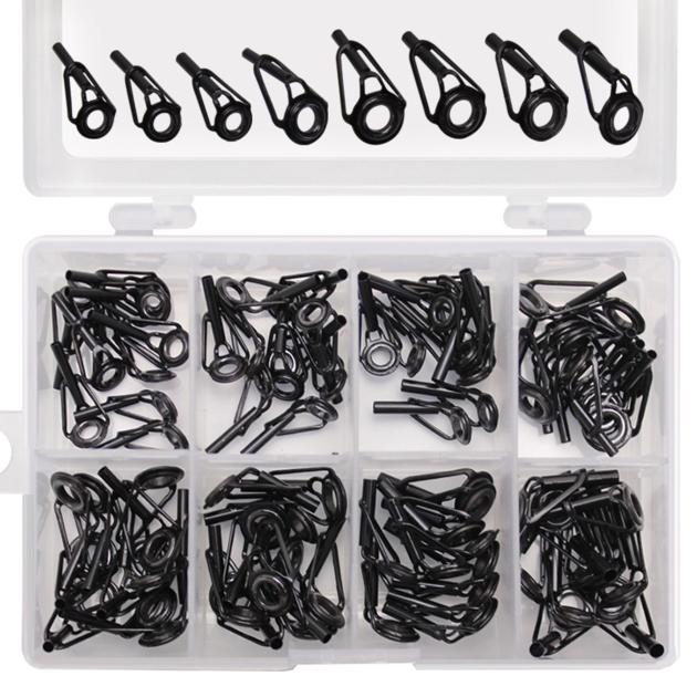 80Pcs 8 Sizes Combo Ceramic High Carbon Steel accessories Fishing Rod Guide Tips Set Top Eye Rings L