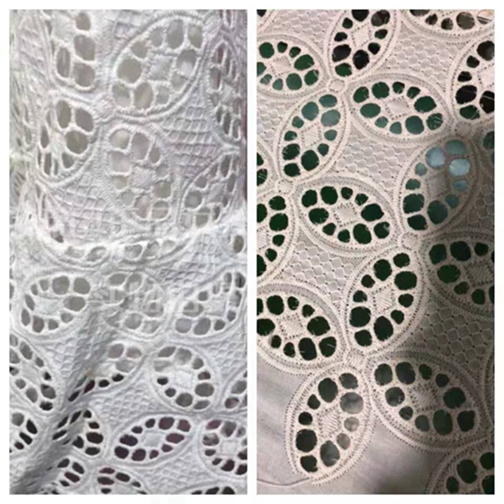 quality  pure 100% cotton fabric white lace embroidery