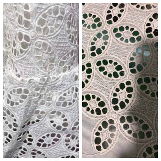 quality  pure 100% cotton fabric white lace embroidery