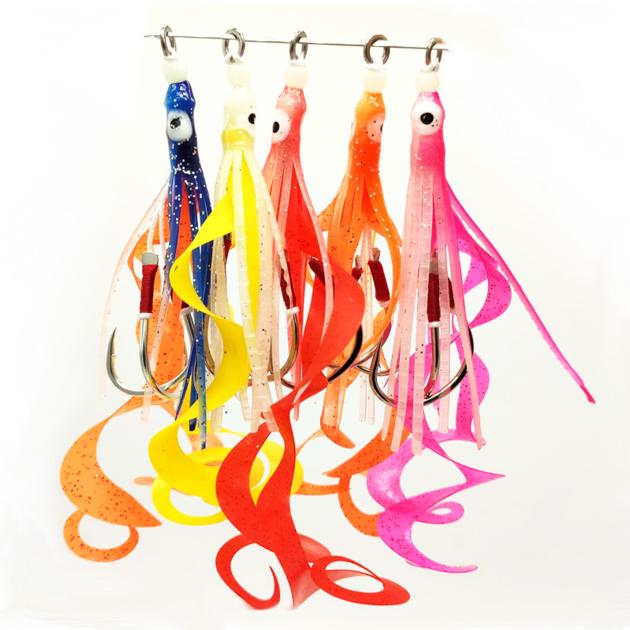 10cm 1/0-5/0 Artificial Bait Saltwater Metal Jig Fishing Lure Luminous Octopus Squid Skirts Glow