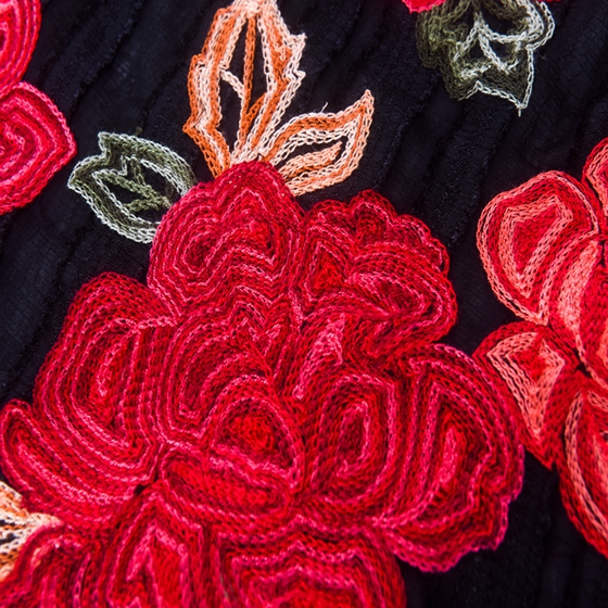Chinese Red Rose Velvet Satin Embroidery