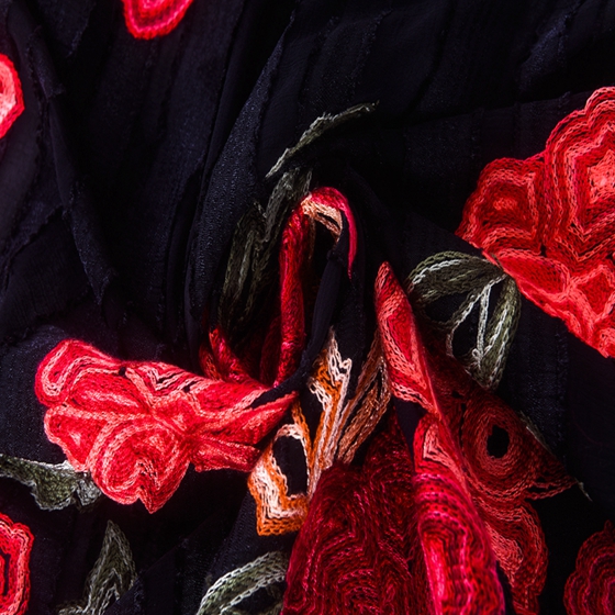 Chinese Red Rose Velvet Satin Embroidery