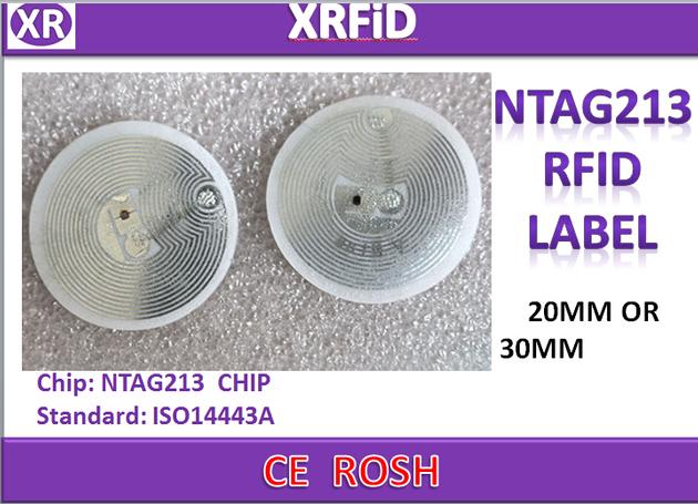 ISO14443A RFID PASSIVE LABEL 13.56MHZ NTAG213 CHIP.BLANK RFID LABEL 25MM OR 30MM