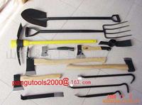 pick axe, mattock, shovel, fork