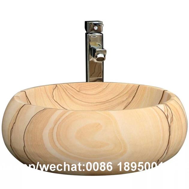 yellow sandstone round bathroom sinks stone wash basin 